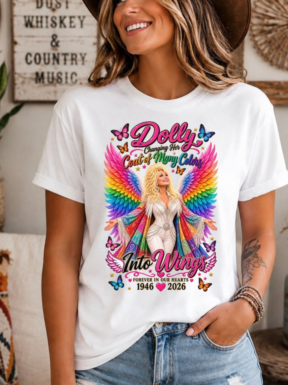Dolly Coat Of Many Colors Wings Western Country Music Graphic Tee